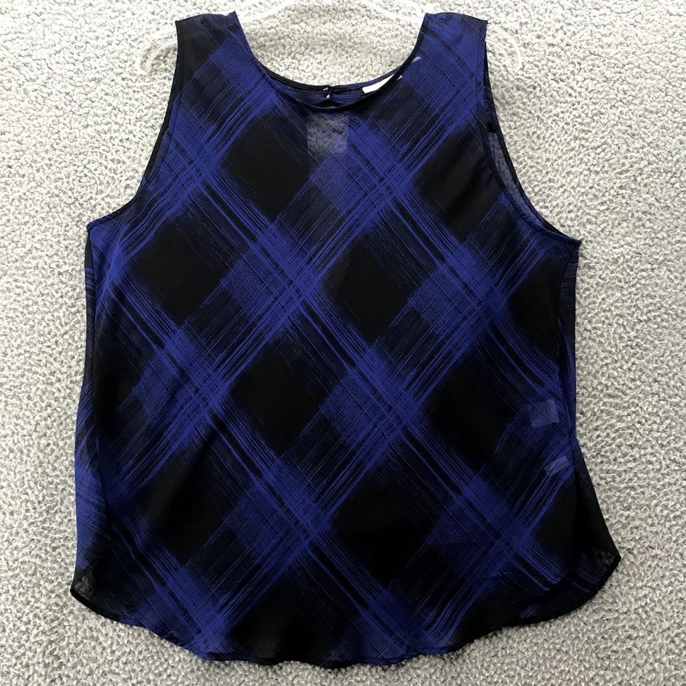 New York & Company Women's Sleeveless Sheer Pullover Blouse Blue & Black Size M